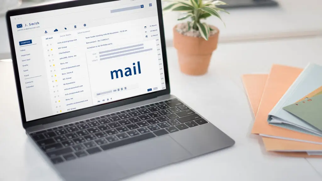 Laptop showing an email inbox