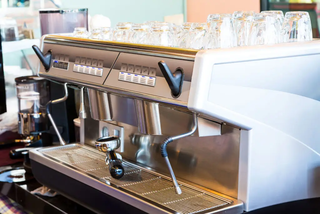Commercial espresso machine in a café