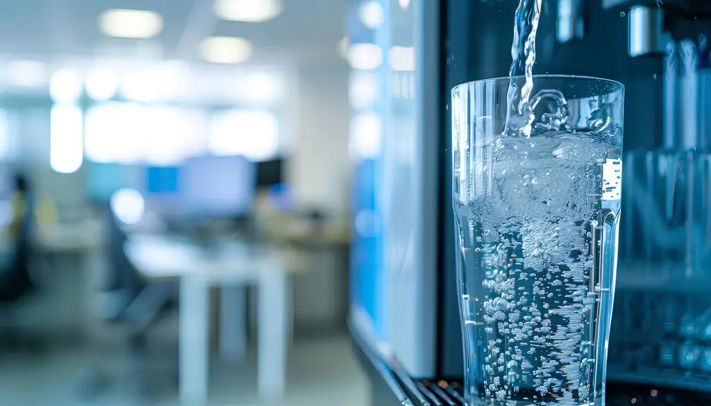 Glass being filled with clean water in an office