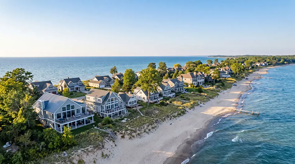 Lake Michigan shoreline homes in Southwest Michigan